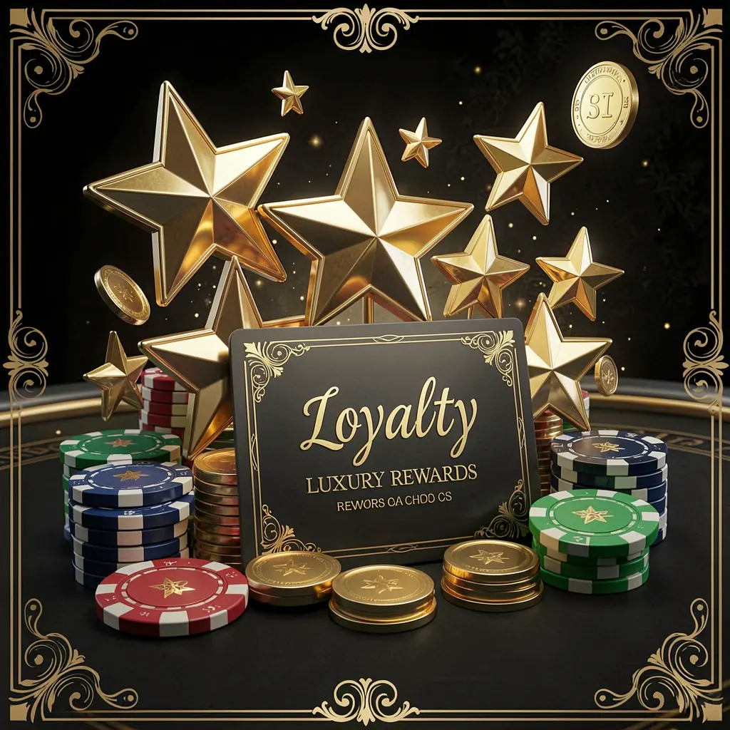 AQ880 loyalty rewards casino image featuring golden stars, poker chips, coins, and a luxury reward card on an elegant black and gold background in a realistic 3D render AQ880 loyalty rewards casino image featuring golden stars, poker chips, coins, and a luxury reward card on an elegant black and gold background in a realistic 3D render